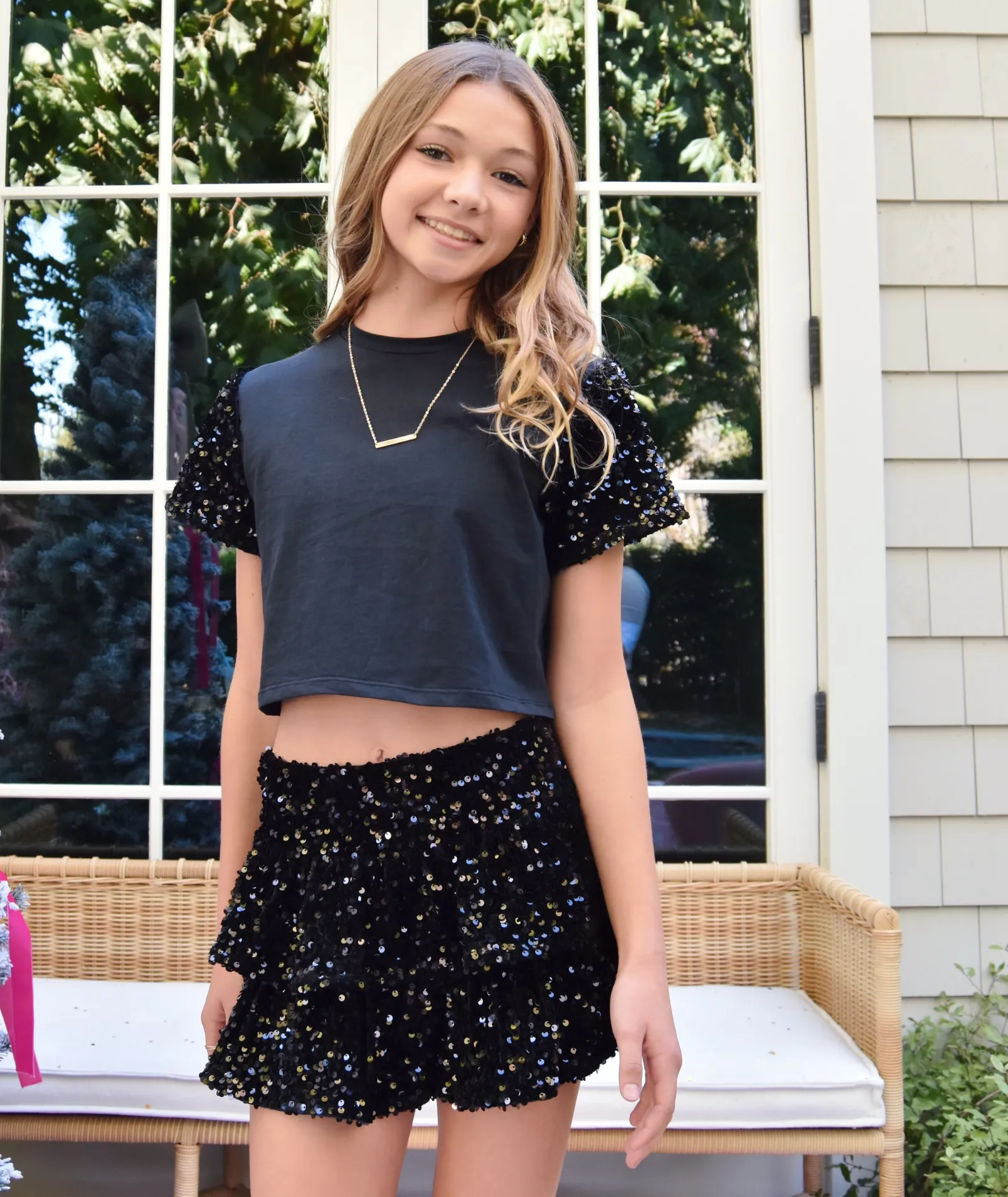 Katie J NYC Girls Black Sequin Misha Skirt