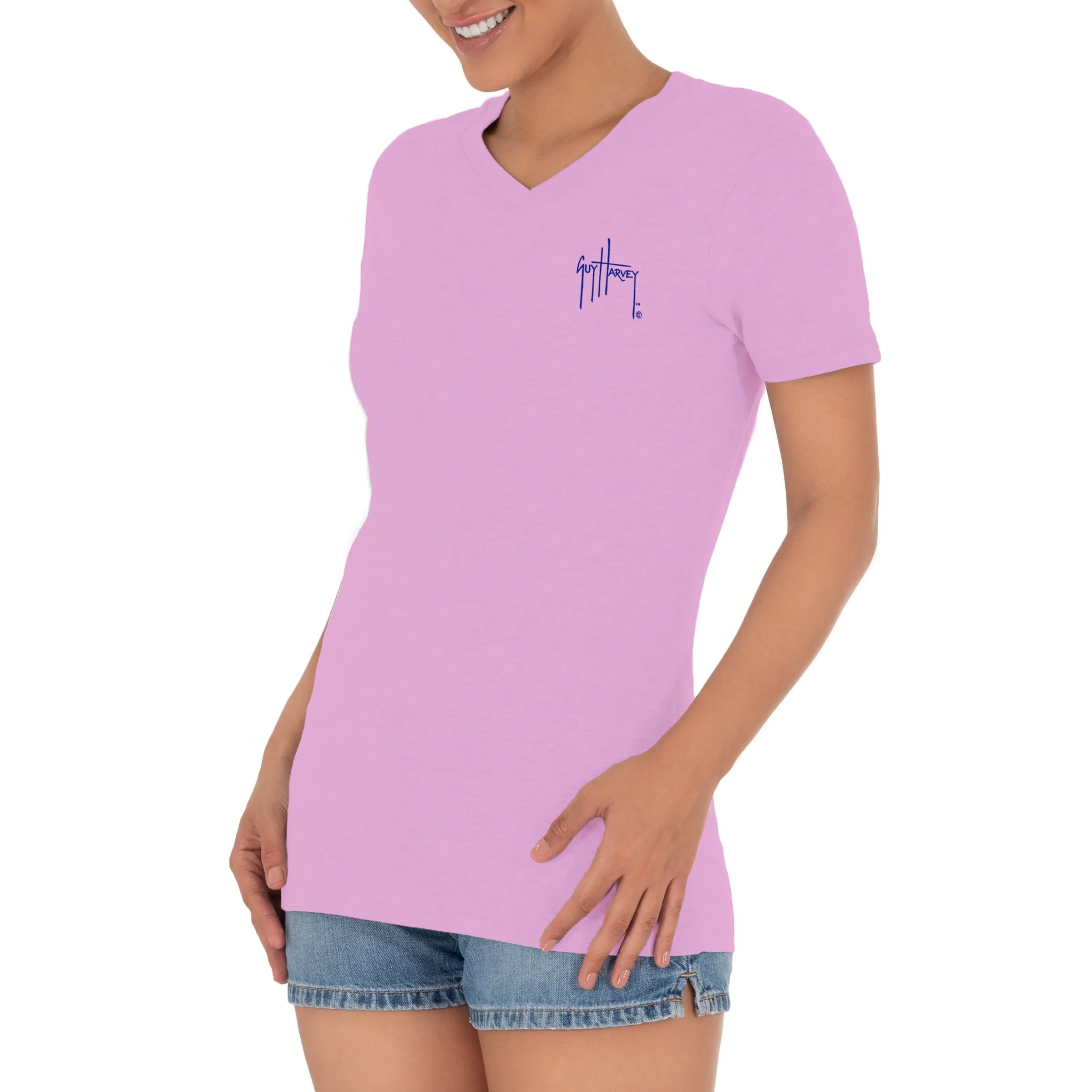 Ladies Mahi Scribble Short Sleeve V-Neck T-Shirt