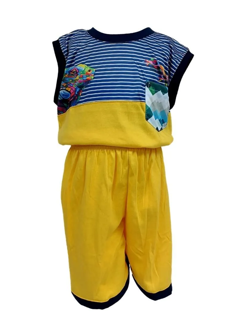 Landmark Muscle Set Plain with Stripes Combi and Plain Golden Yellow Shorts