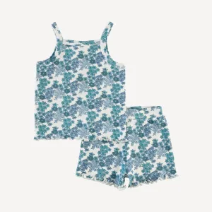 lettuce spaghetti strap tank   lettuce short set | blue wildflower | organic cotton interlock