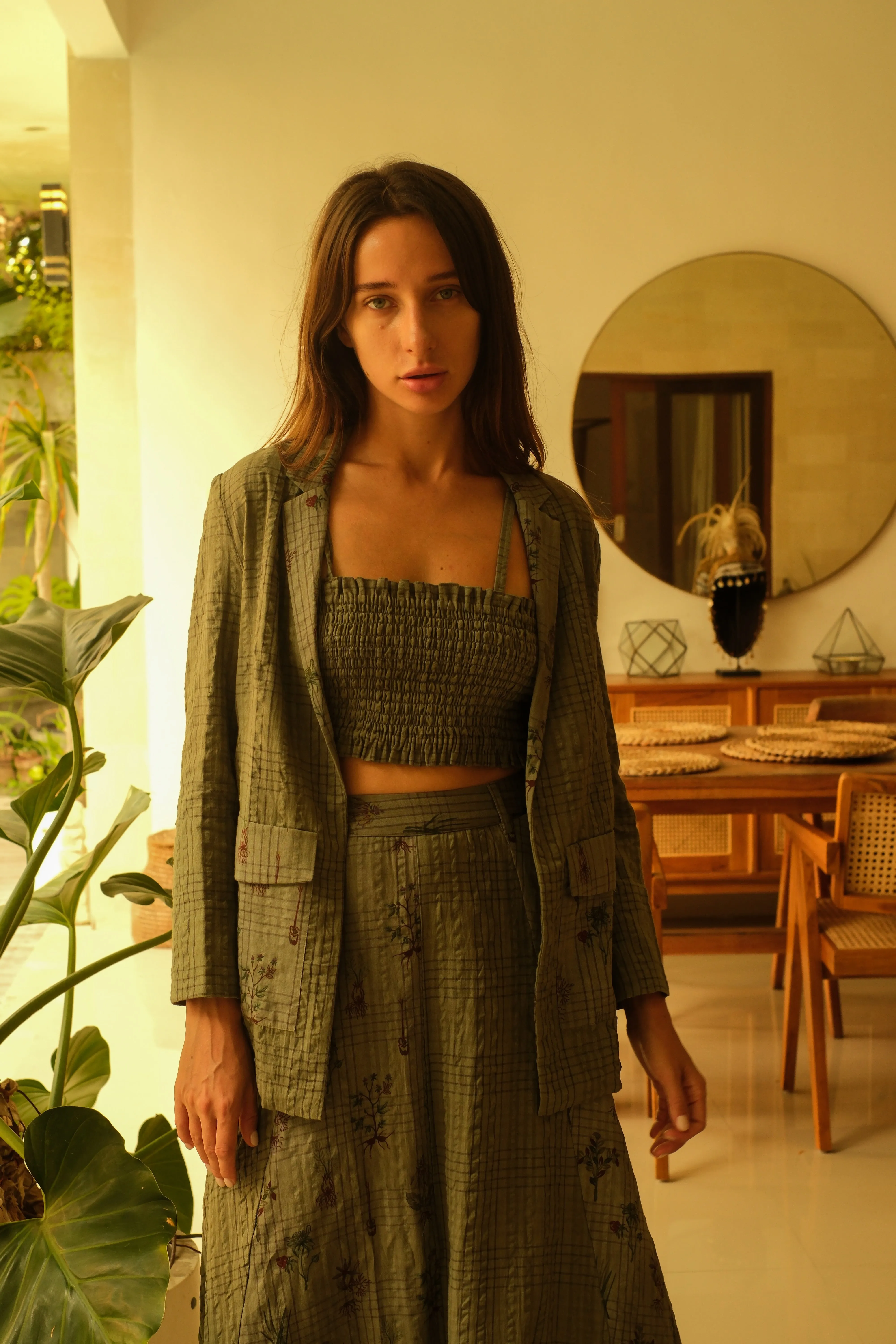 Olive Blazer and Skirt Set