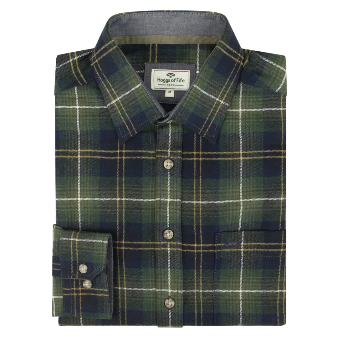 Pitmedden LS Flannel Check Shirt - Green Check by Hoggs of Fife