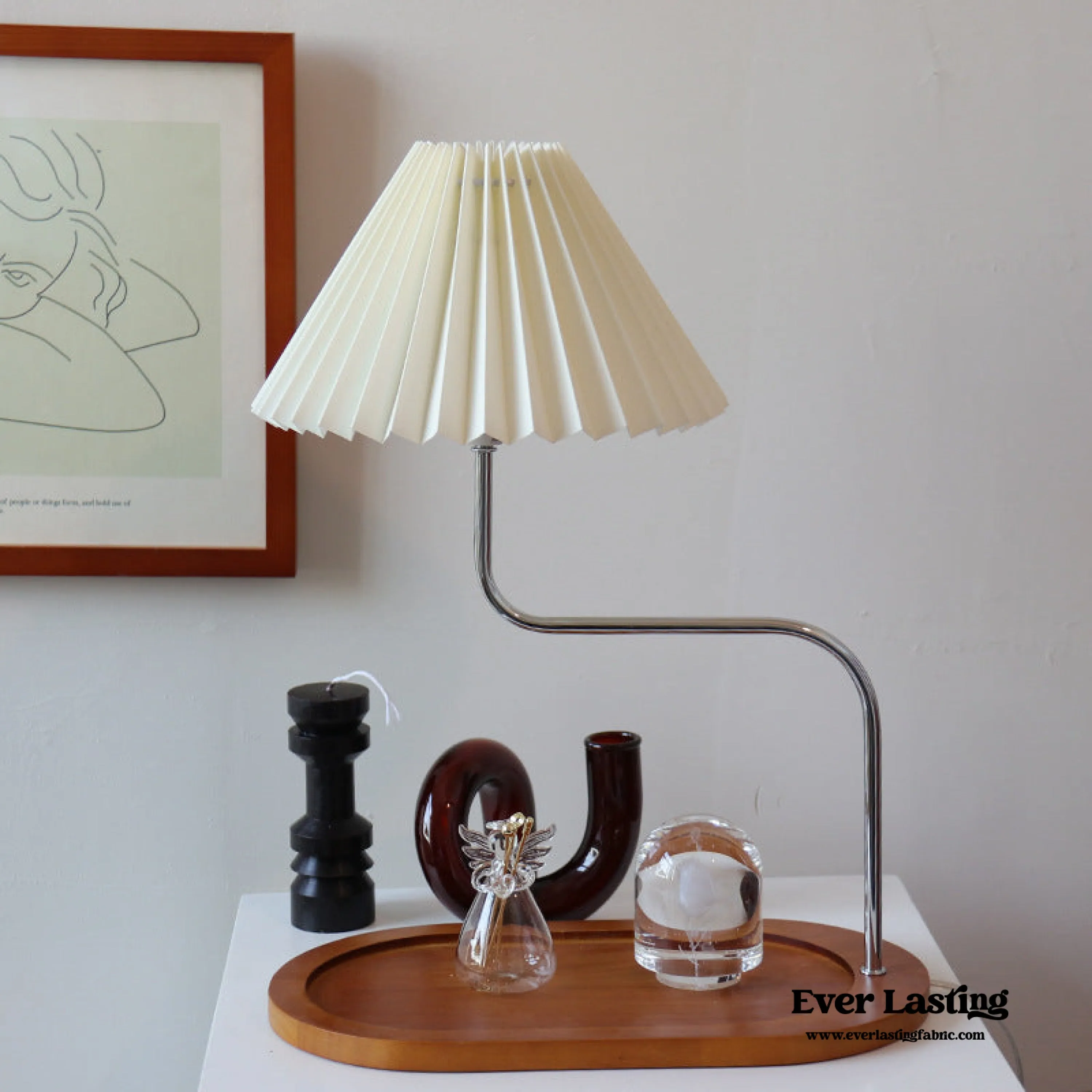 Pleated Wooden Tray Lamp / Brown