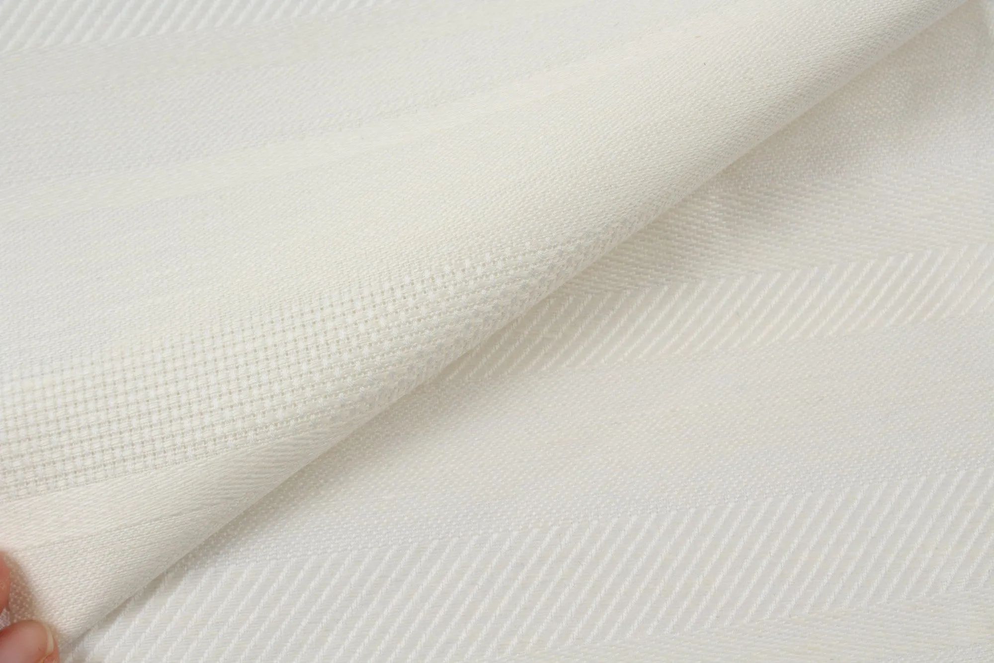 Shiny Linen Blend Jacquard - Stripes - Off White