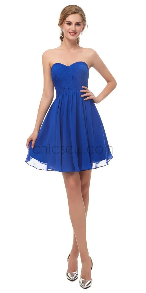 Simple Blue Strapless Backless Chiffon A-line Short Homecoming Dresses XDM1146