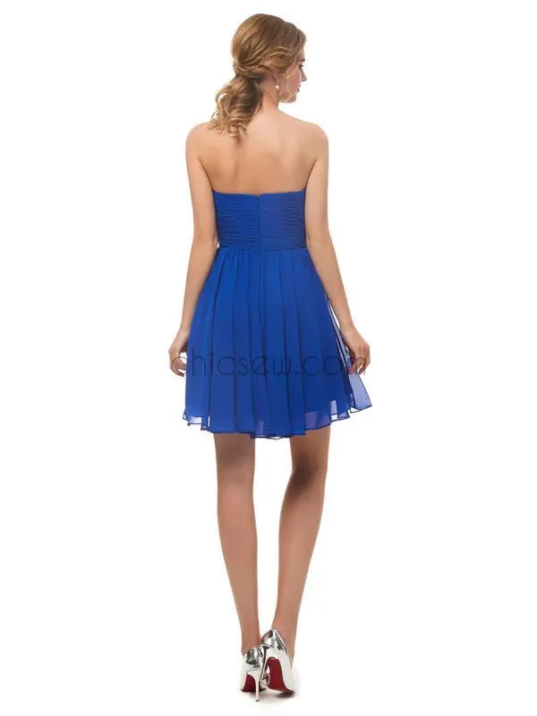 Simple Blue Strapless Backless Chiffon A-line Short Homecoming Dresses XDM1146