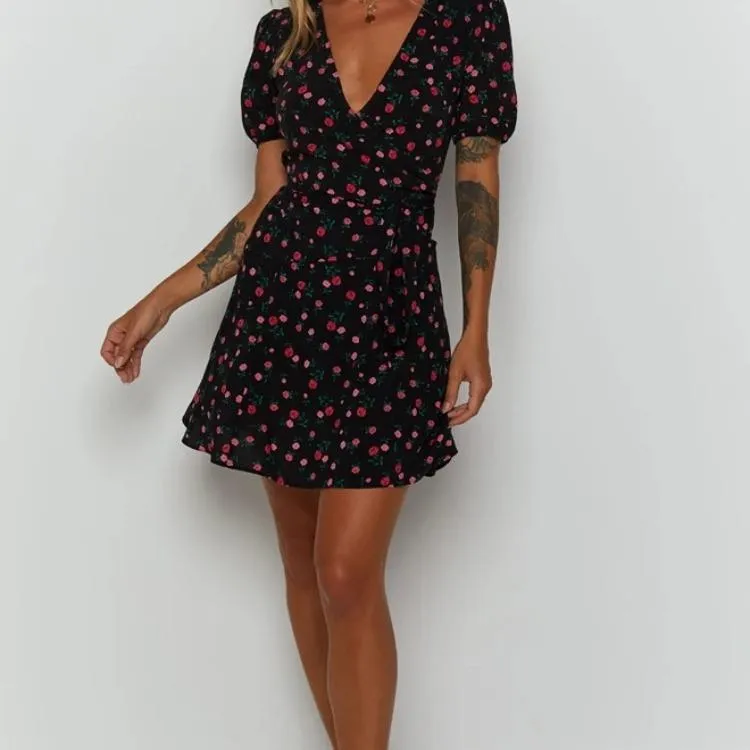 Summer V-neck short-sleeved floral printed dress