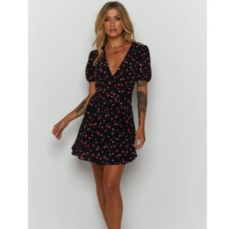 Summer V-neck short-sleeved floral printed dress