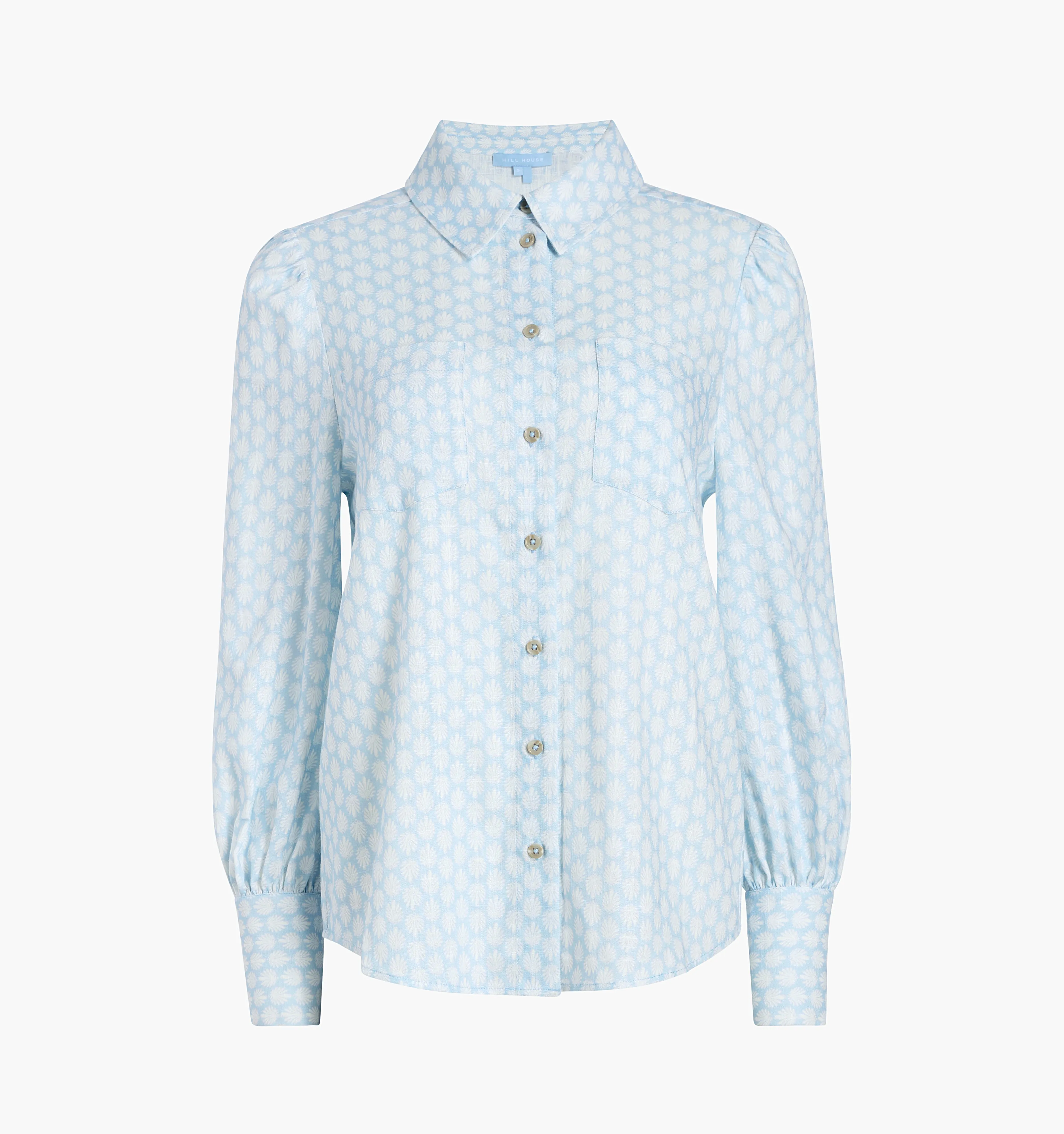 The Dorothea Top - Powder Blue Baroque Shell Linen