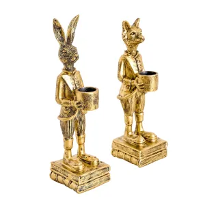 The Fox and Rabbit Gold Resin Tabletop Bar Decor