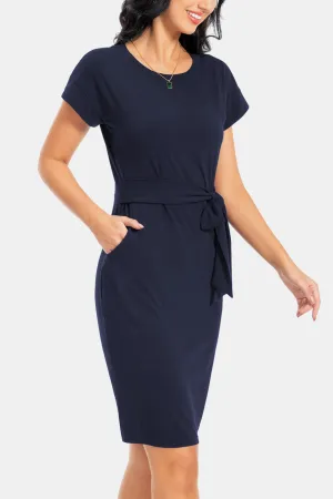 Tie Front Round Neck Short Sleeve Dress