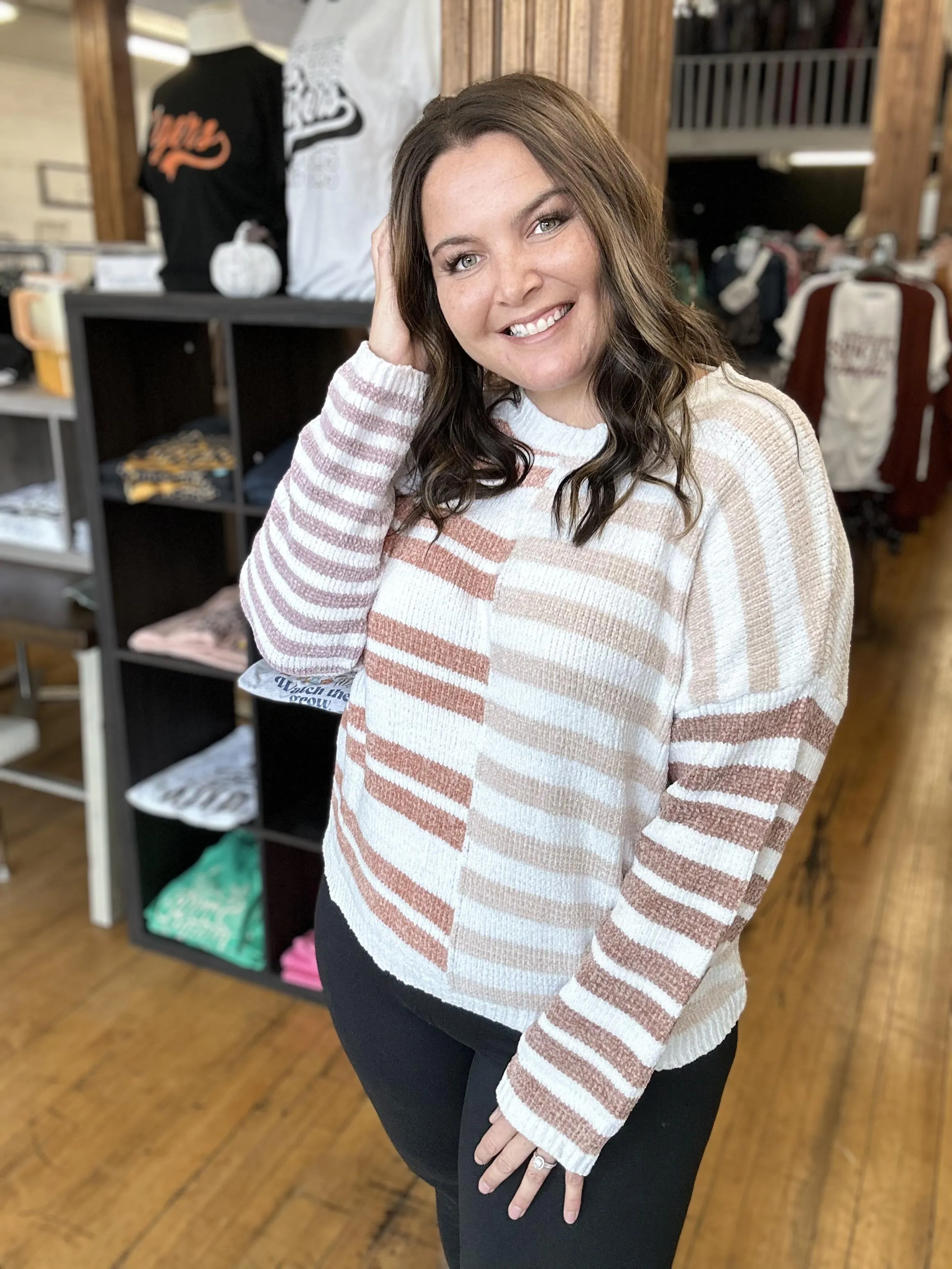 Two Toned Rust/Tan Striped Sweater