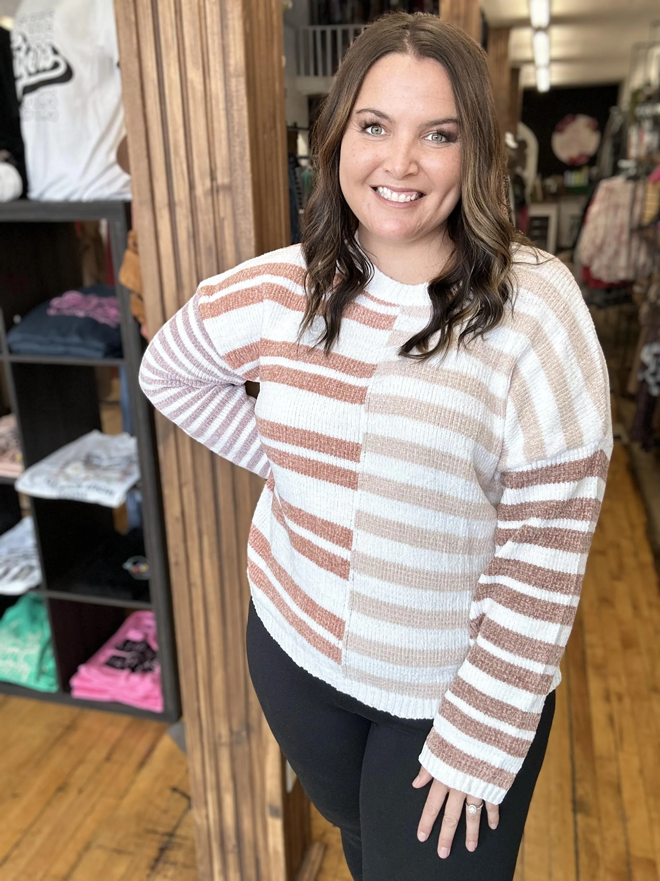 Two Toned Rust/Tan Striped Sweater