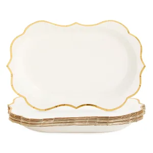 White Disposable Party Serving Trays with Scalloped Gold Foil Edge (13 x 9 in, 24 Pack)