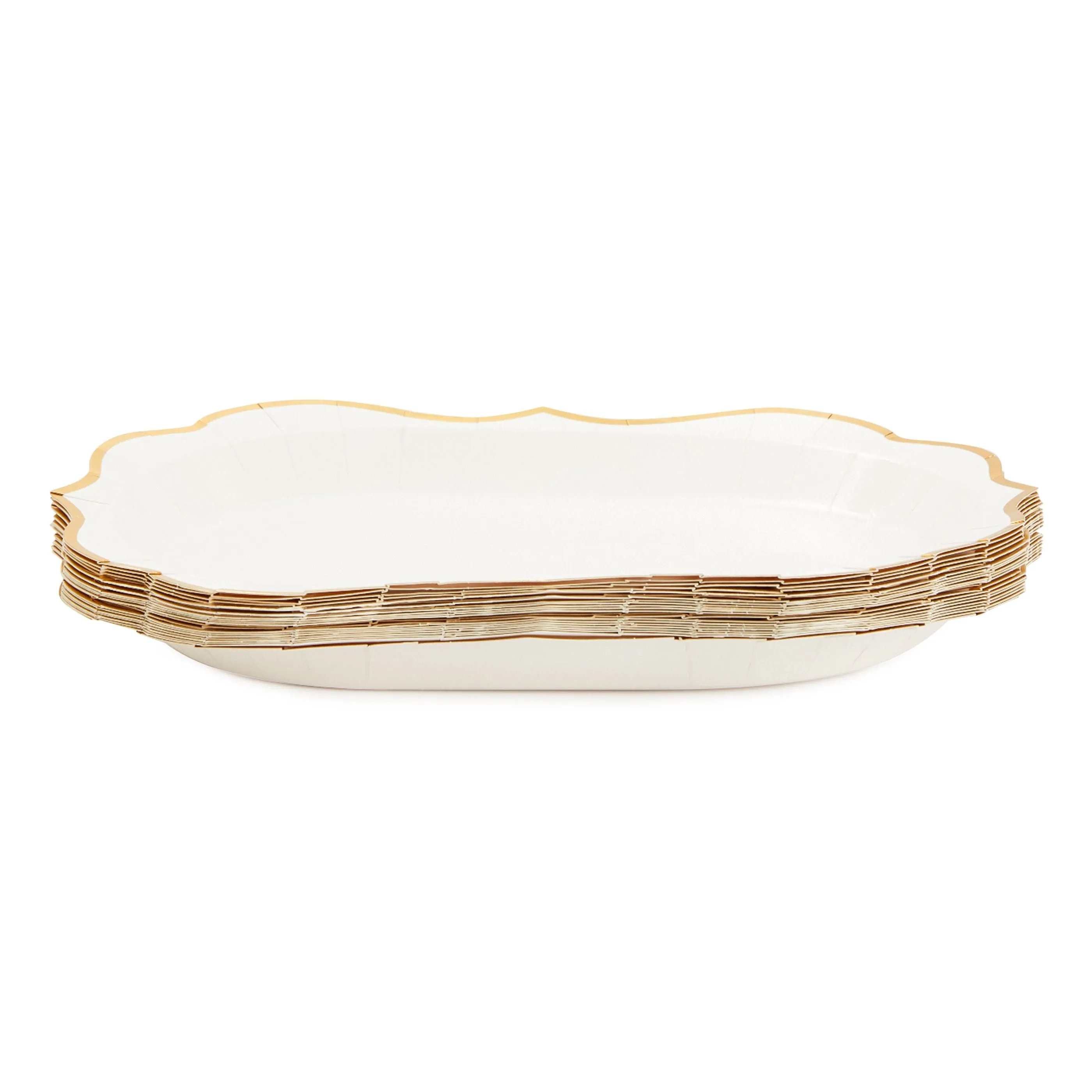 White Disposable Party Serving Trays with Scalloped Gold Foil Edge (13 x 9 in, 24 Pack)