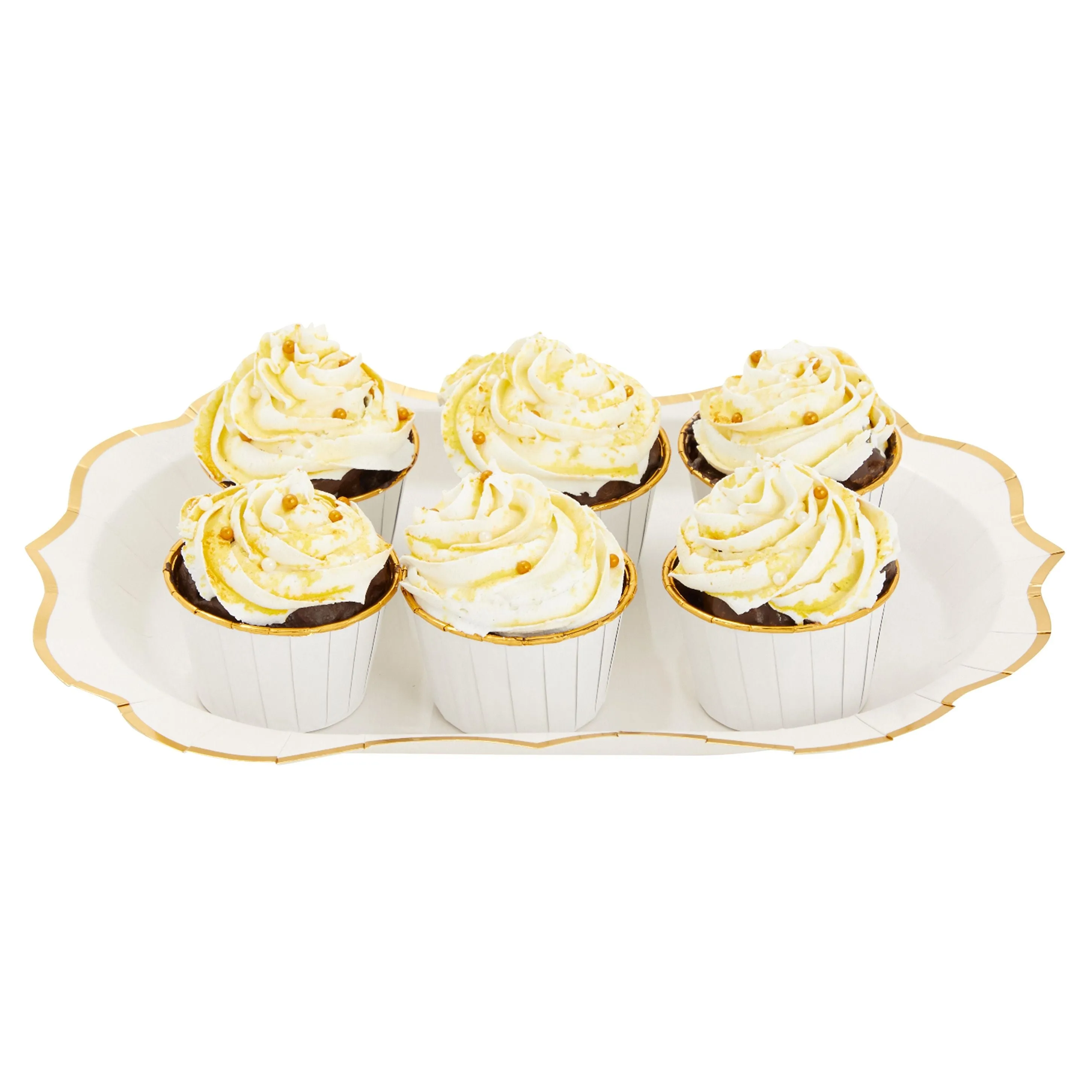 White Disposable Party Serving Trays with Scalloped Gold Foil Edge (13 x 9 in, 24 Pack)