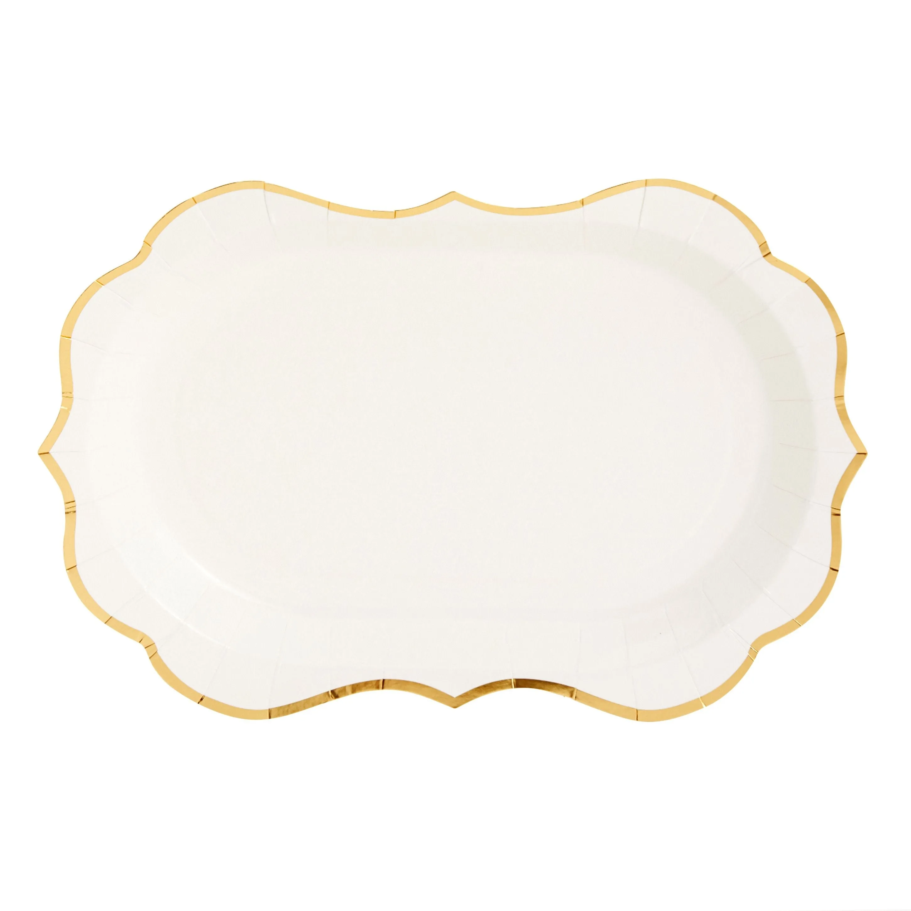 White Disposable Party Serving Trays with Scalloped Gold Foil Edge (13 x 9 in, 24 Pack)