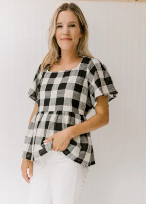 X Black and Cream Gingham Top