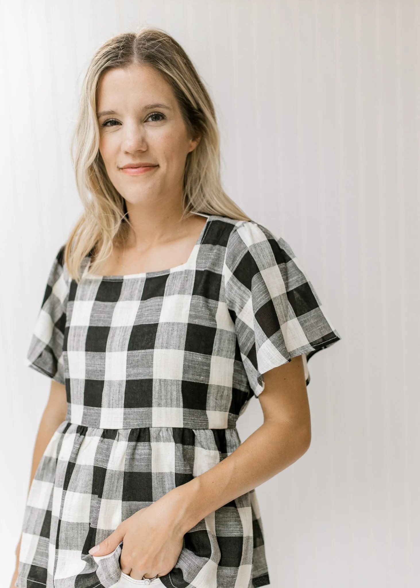 X Black and Cream Gingham Top