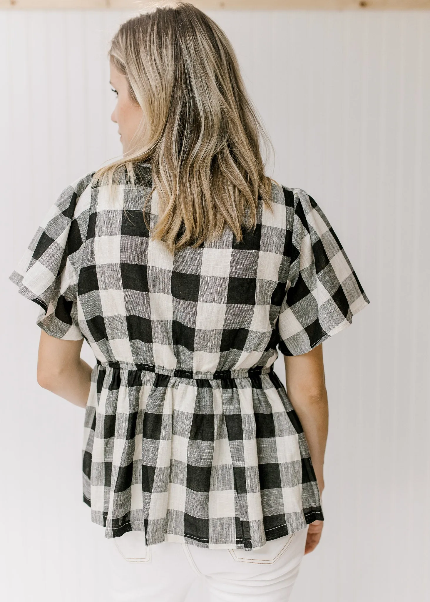 X Black and Cream Gingham Top